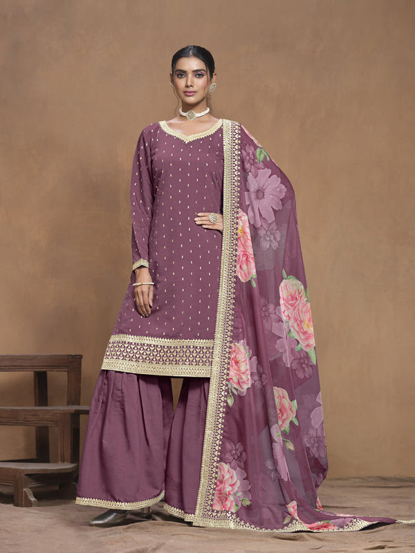 Burgundy Roman Silk Palazzo Suit Acy9469